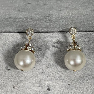 Womens Luxury Silvery Stones‎ Faux Pearl CZ Cubic Zirconia Gold Plated Earrings